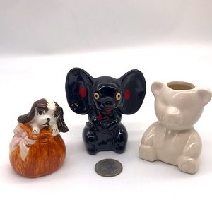 Pottery Vintage Black Mouse/ Springer Spaniel/White Teddy